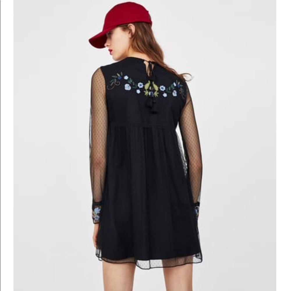 ZARA Plumetis Embroidered Dress - Picture 3 of 8